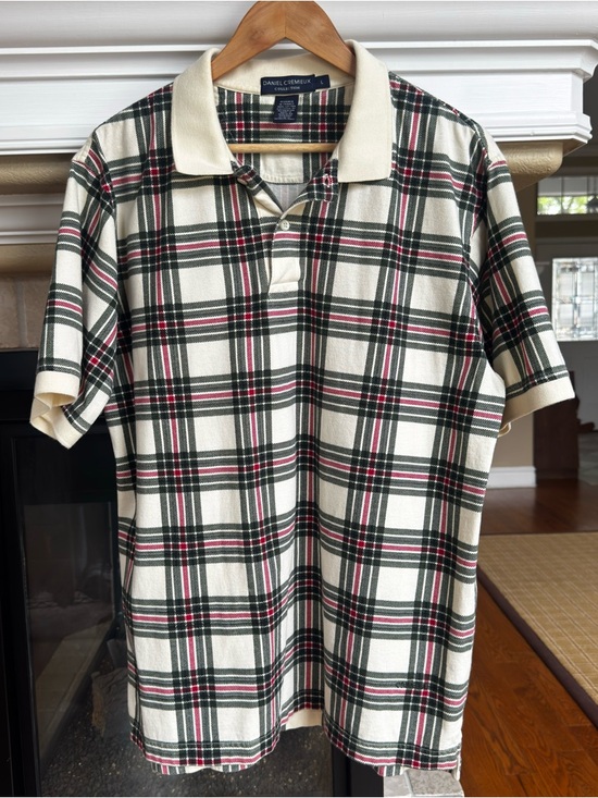 Daniel Cremieux Other - Vintage Daniel Cremieux Golf Polo 100% Cotton Green Plaid Check Grandpa 70s L